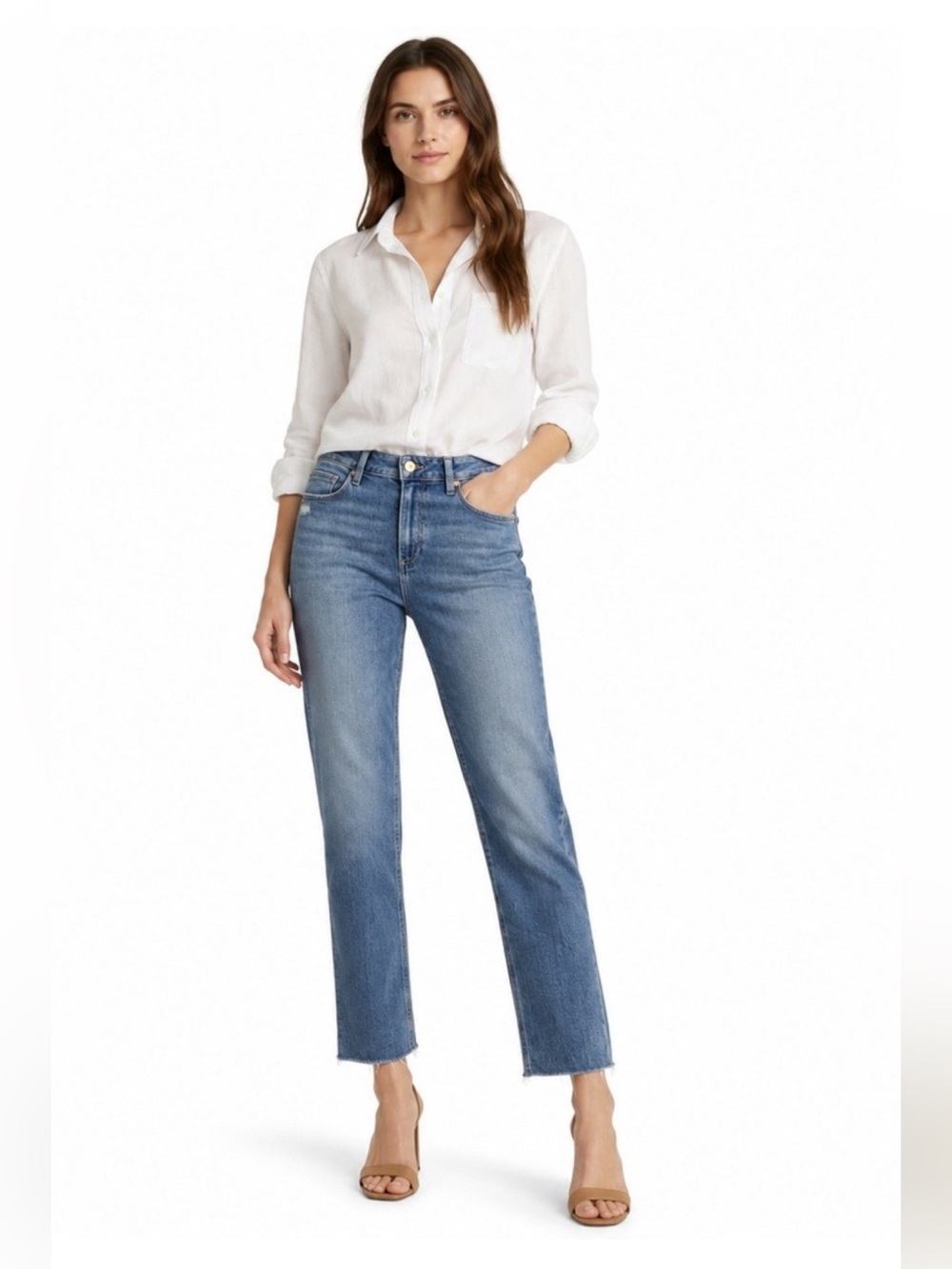 Paige Cindy High Rise Straight Raw Hem Jeans